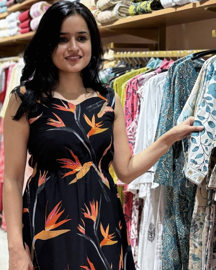 Tropical Black Midi Dress