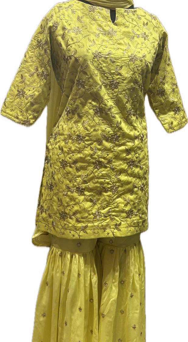 Yellow Embroidered Sharara Suit