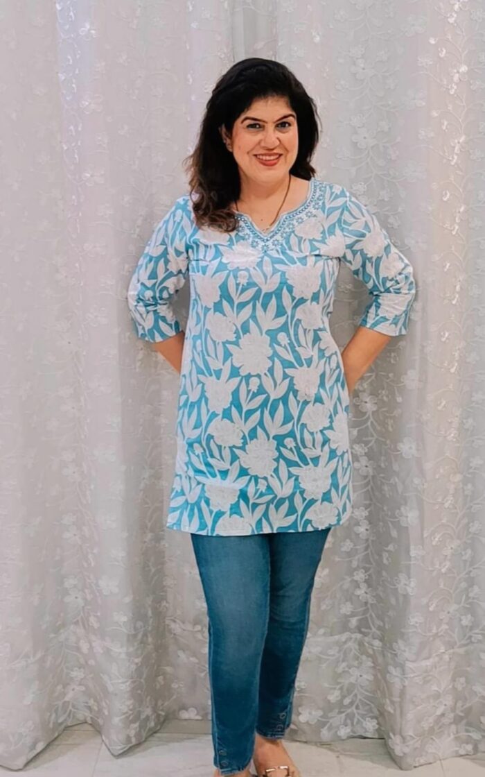 Serene Sky Floral Kurti